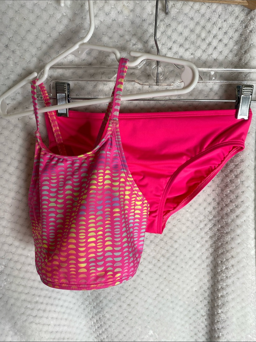 Lands' End Hot Pink Patterned Crop Bikini Top with Solid Bottom
